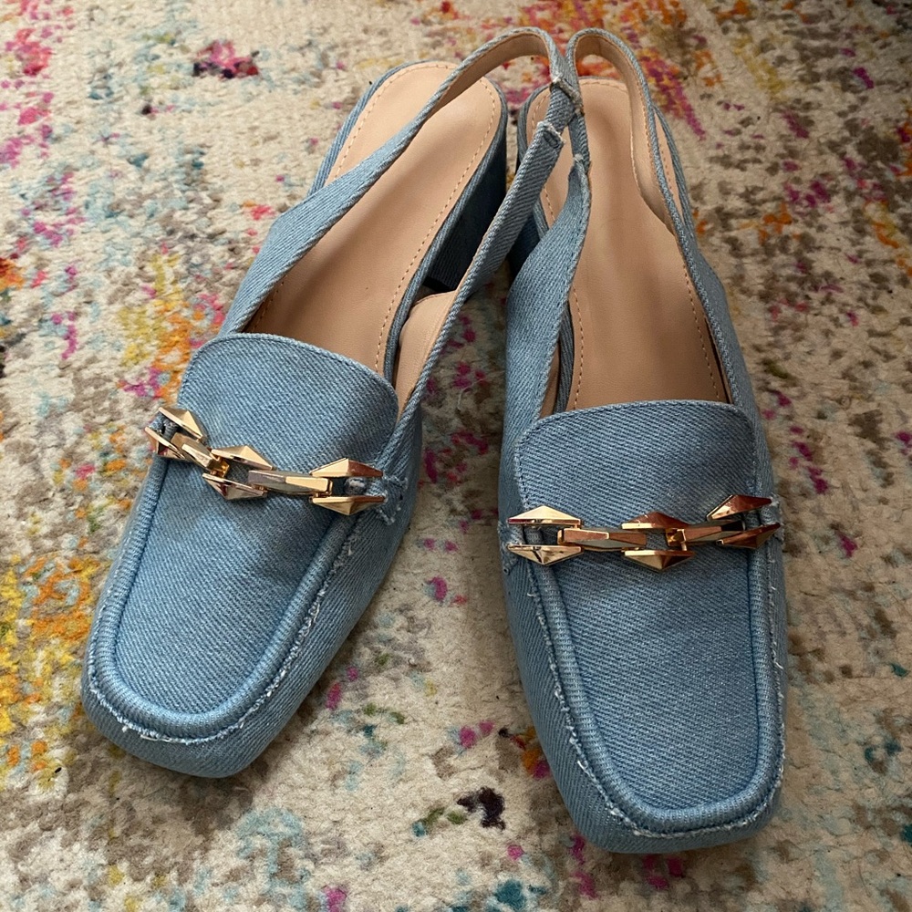 Blue Denim Slingback Loafers
